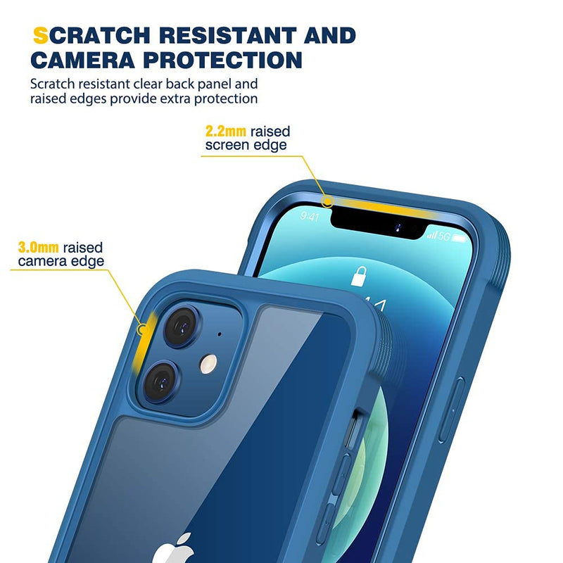 Diaclara Designed for iPhone 12/12 Pro Case, Full Body Rugged Case with Built-in Touch Sensitive Anti-Scratch Screen Protector, Soft TPU Bumper Case for iPhone 12/12 Pro 6.1" (Blue and Clear) iPhone 12 & iPhone 12 Pro 6.1" Blue and Clear