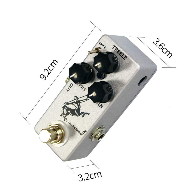 Overdrive Function Guitar Effect Pedal with True Bypass for Electric Guitar (Silver Horse) Silver Horse