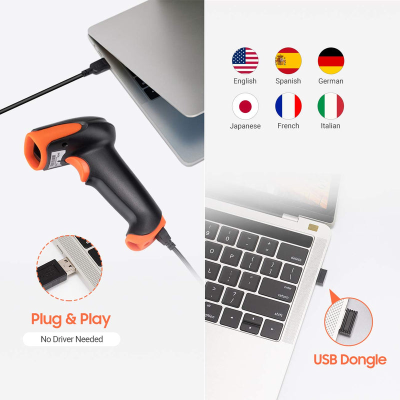 Tera Pro Wireless 2D QR Barcode Scanner 3 in 1 Bluetooth & 2.4GHz Wireless & USB Wired Connection Connect Smart Phone Tablet PC Image Bar Code Reader with Vibration Alert Model HW0002-O 2D no stand