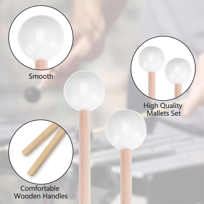Marimba & Glockenspiel Percussion Mallets - Rubber Xylophone Sticks with Wood Handles(White)