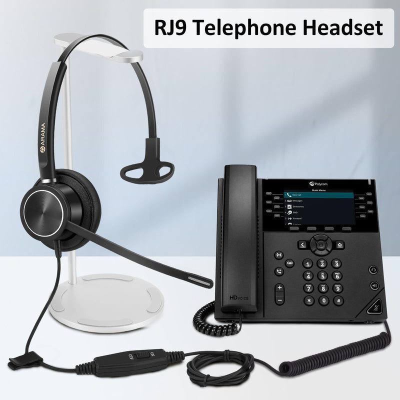 [AUSTRALIA] - Arama RJ9 Telephone Headset with Noise Canceling Mic & Corded Office Phone Headset Compatible with Polycom Plantronics ShoreTel Toshiba Digium Nortel Landline Phones Monaural A810S1 