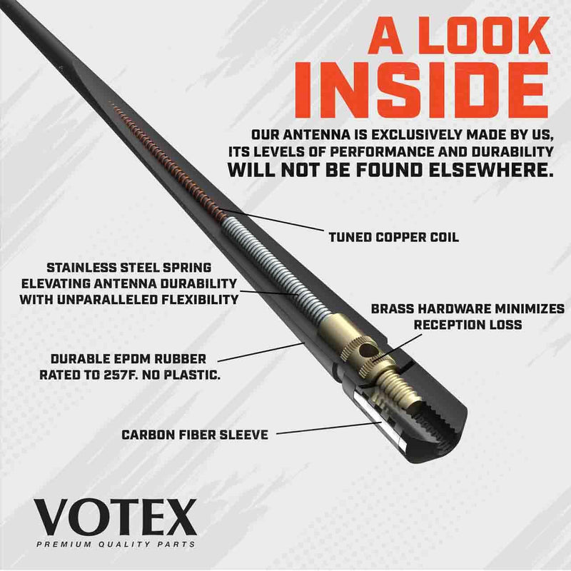 Votex - The Spartan - 13 3/4 Inch Rubber Antenna fits Harley Davidson Motorcycles Accessories - Black Carbon Fiber Trim - Tuned Internal Copper Coil - Part Number A601-HAR-15 HAR-15