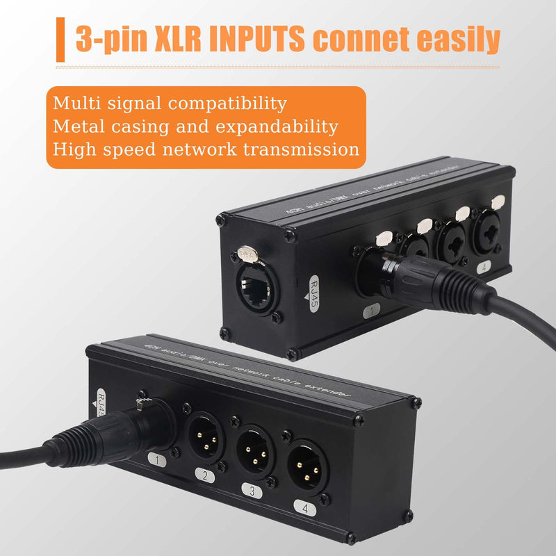4-Channel DMX XLR to Ethernet Extender, 3-Pin XLR Male/Female & Ethercon Adapter, Cat5/Cat6/Cat7 Network Cable Converter (1 Pair: Male + Female) | Long-Distance Audio Signal Transmission XLR-XLR/6.35mm