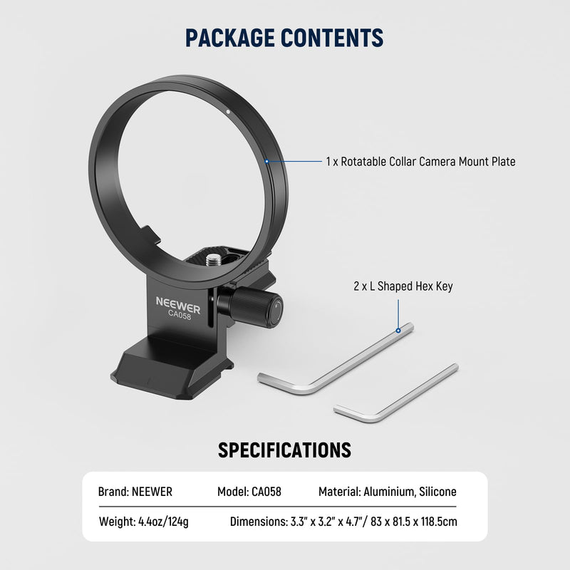 NEEWER Rotatable Collar Mount Plate for Nikon Z8 Z7 II Z6 II Z5 FTZ II Adapter, Fast Horizontal to Vertical Camera Tripod Lens Mount Ring Compatible with DJI RS 3/2 & Arca Quick Release System, CA058