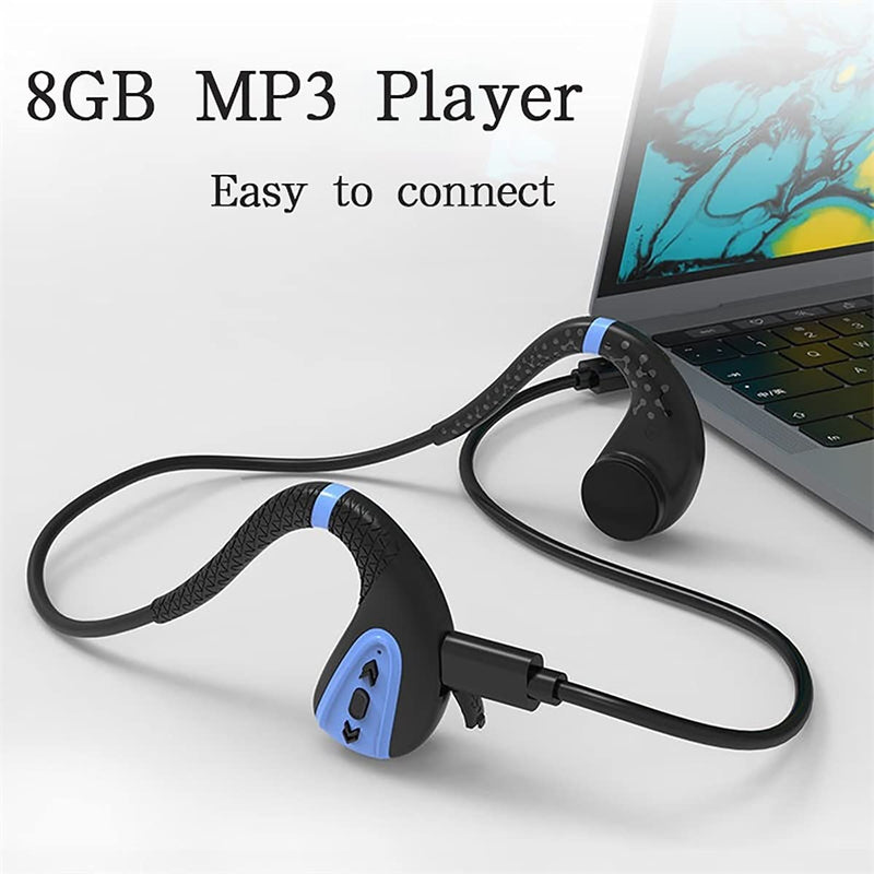 IKXO Waterproof bone conduction headphones bluetooth 5.0 wireless earbuds IPX8 open ear underwater bluetooth gym headphones with microphone for swimming Running, Sports