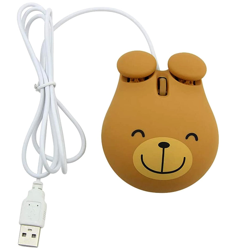Cute Animal Bear Shape USB Wired Corded Mouse Optical Mice for Notebook PC Laptop Computer 1600DPI 3 Buttons with 3.2 Feet Cord (Brown)