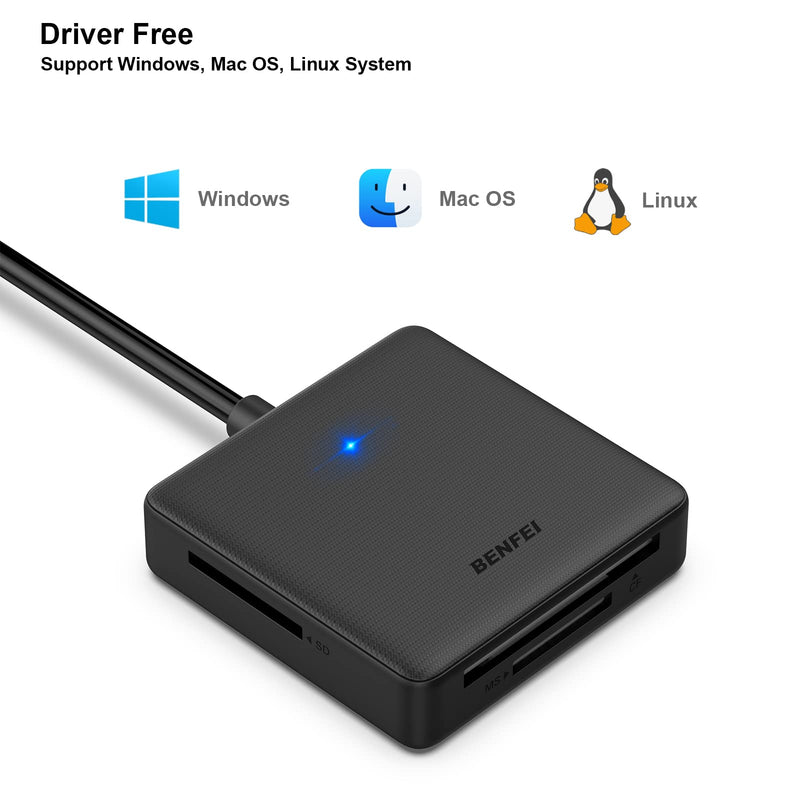 Memory Card Reader, BENFEI 4in1 USB USB-C to SD Micro SD MS CF Card Reader Adapter
