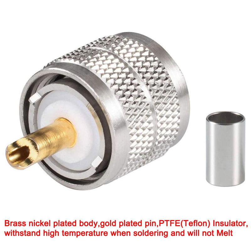 Greluma 6 x UHF PL-259 Male Crimp Coaxial Adapter RF Connector for RG58 / U LMR195 Coaxial Cable Compatible with Amateur Radio