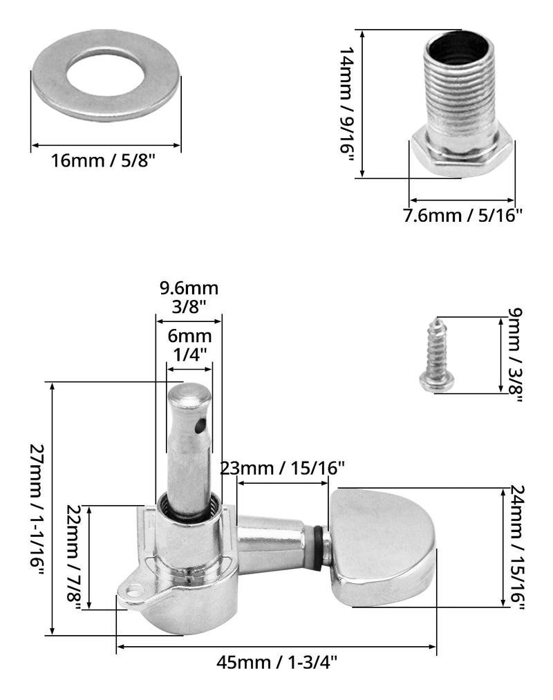 QWORK 3L3R Guitar Tuning Pegs, 12 PCS Knob Tuning Key, Guitar Machine Heads, for Electric or Acoustic Guitars, Electroplated Silver