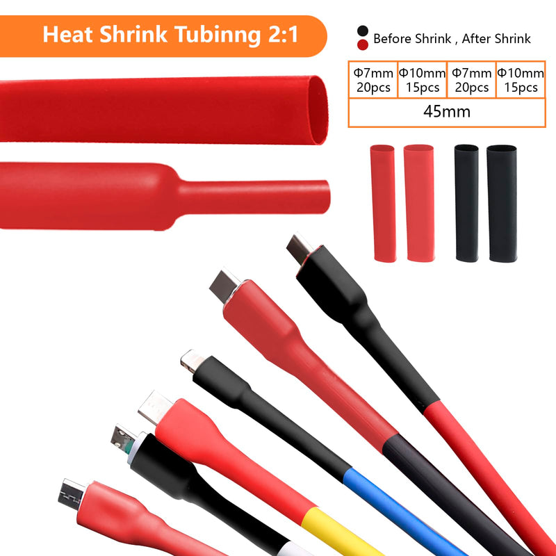 Tube Cable Lugs Cable Lugs Set, 140 Pieces Wire End Ferrules 6 mm² 10 mm² 16 mm² 25 mm² for Car Battery Cable Distribution Boxes, Diameter M6/M8 Ring Terminals Set with 70 Heat Shrink Tubing 2: 1
