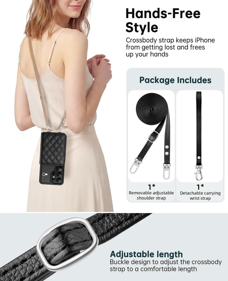OCASE Compatible with Samsung Galaxy S26 Ultra Crossbody Wallet Case with Card Holder, PU Leather Zipper Handbag Magnetic Phone Purse with RFID Blocking Kickstand Wrist Strap Lanyard, Black