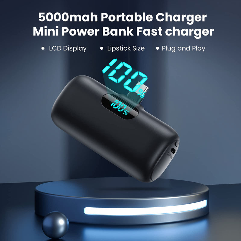 [AUSTRALIA] - Mini Portable Charger 5000mAh Power Bank,15W PD USB C Cell Phone Portable Power,LCD Display Battery Pack Compatible With iPhone 16/15/15 Plus/15 Pro/15 Pro Max/Android/Samsung/Moto/LG(Type-C Only) Black 