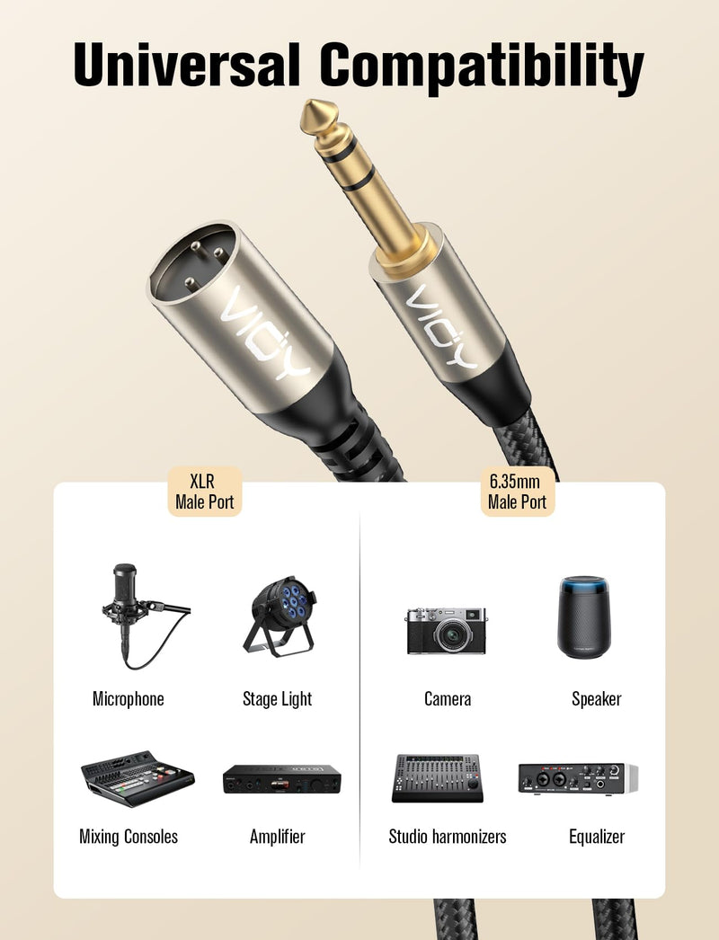 VIOY XLR to 6.35mm Cable 32.8 FT, 1/4 Inch TRS to XLR Male Balanced Microphone Cable for Mixers, Amplifiers, Speakers, Dynamic Microphones, CD Players, Electronic Piano, Karaoke Machines 32.8FT
