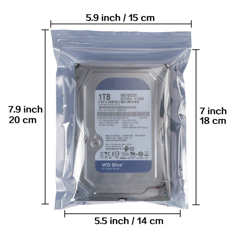 HRX Package 100pcs Premium Anti-Static Resealable Bags, 5.9 X 7.9 inches Plastic Static Free Bag for Motherboard SSD HDD Computer Electronic Components 5.9”X7.9” silver-gray