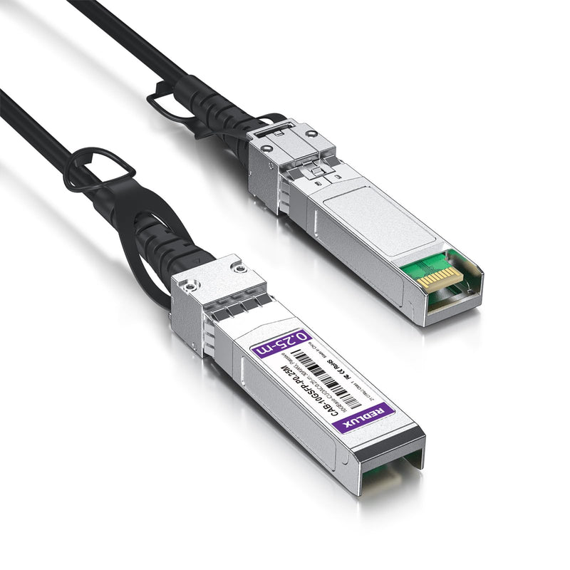 REDLUX 10G SFP+ DAC Passive Twinax Cable, 30AWG, 0.25-Meter(0.82ft), 2-Pack | 10GBASE-CU Direct Attach Copper SFP+ Cable for Cisco SFP-H10GB-CU0.25M, Ubiquiti UniFi, TP-Link , Meraki and More 0.25m