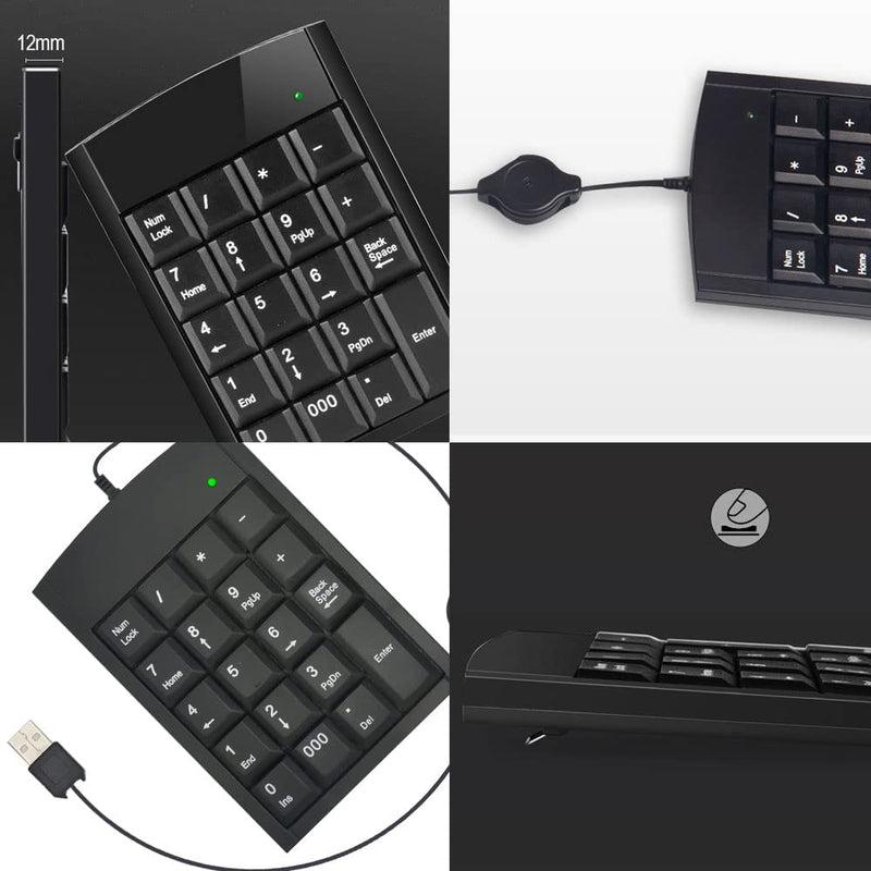 USB Numeric Keypad, Wired Numeric Pad for Laptop,19 Keys Ultra Slim Lightweight Ergonomic Portable Mini Number Pad - fr Desktop Computer PC,Surface pro,PC,Notebook iMac,Macbooks, with Retractable Cord retractable keypad