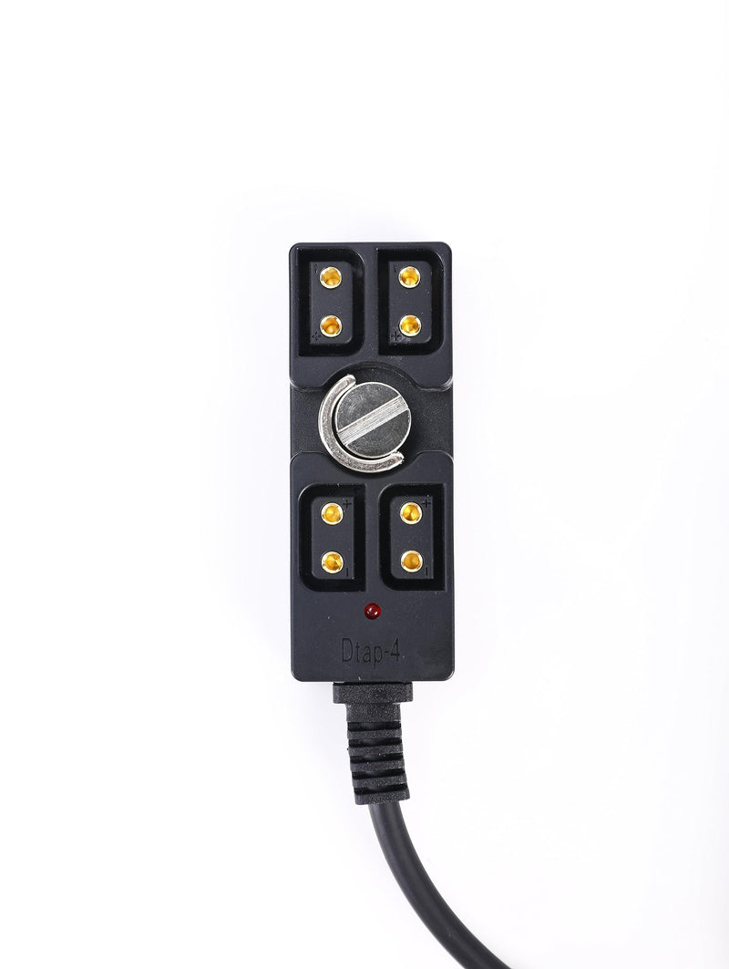 D-tap Male to 4 Port Female Splitter Power Cable Hub Connector Suitable for Anton Bauer V-Mount ARRI RED Camera TILTA Steadicam IDX Battery, with Indicator Light for D-Tap outputs X