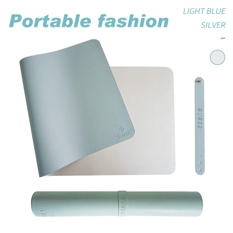 GUBEE PU Leather Multifunctional Office Desk Pad,Waterproof Non-Slip Anti-Dirty Mouse Pad Mat for Office and Home,Travel,Large Size 35.43x15.75x0.08inch (Blue) Blue/Silver