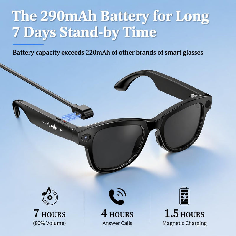 AI Smart Glasses with 8MP 4K Camera Glasses, 2026 1200P Video Recording Glasses for Women & Men, 139 Languages Real-Time Translation, Voice Assistant, Open-Ear Audio for Travel, Meetings & Vlogging