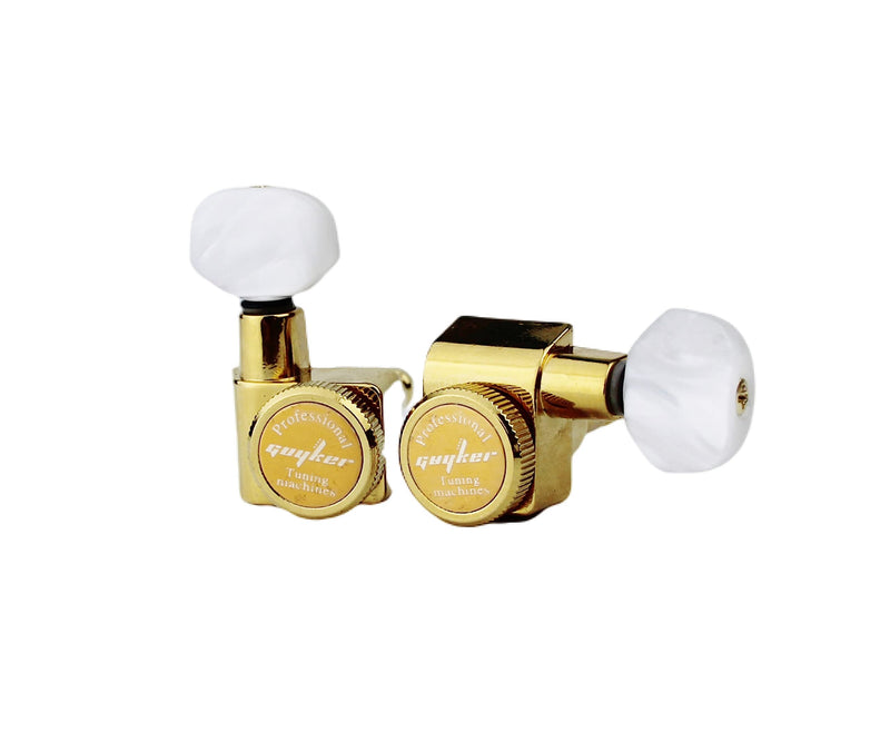 Guyker 6 In-line Guitar Locking Tuners – 1:18 Lock String Tuning Key Pegs Machine Heads for Folk Classical Acoustic Electric Guitar – Pearl Buttons, Golden Gold, Pearl Handle