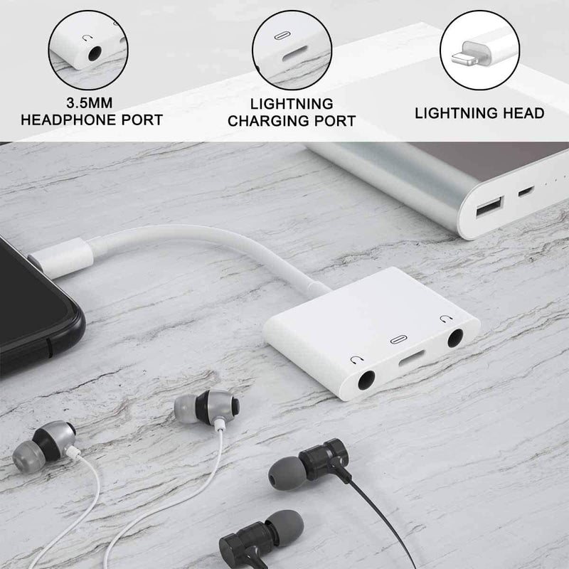[AUSTRALIA] - 3in1 Lighting to 3.5mm,Headphone Adapter for iPhone, Dual Earphone Jack Audio and Charging Adapter,Headphone Splitter for iPhone 14/13/12/11/XS Max/XR/8/7 Plus /6/ iPad,Support iOS 10 to16 