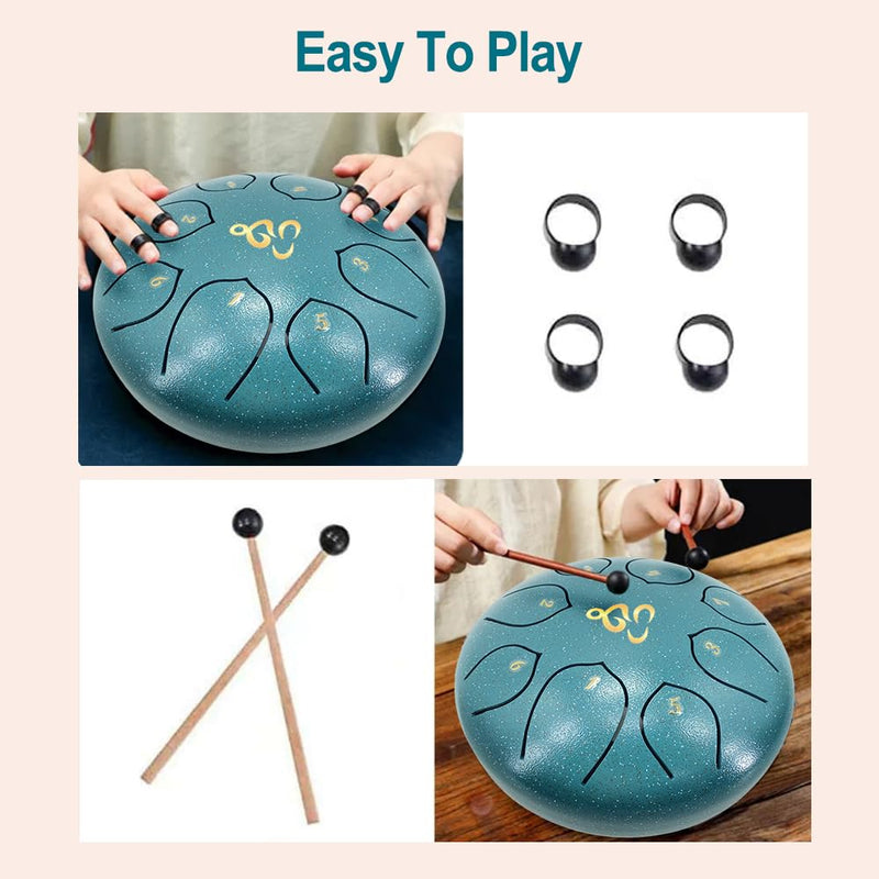 Steel Tongue Drum 6 Inches 8 Notes C Major Steel Drums Rain Chimes for Outside Percussion Instrument with Drum Mallets and Carry Bag 6 Inch 8 Notes C Major Malachite Green