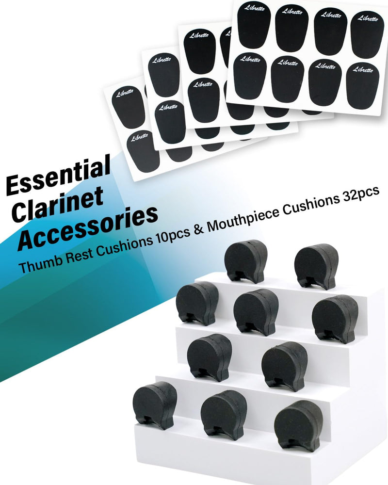 Libretto Mouthpiece Pad & Thumb Rest Cushion for Clarinet, Oboe. Giftable Woodwinds Accessory Kit: 32pcs Mouthpiece Patch, 10pcs Thumb protectors. Expertly Prepared for Your Clarinet Experience! Mouthpiece pad+Thumb Rest Cushion