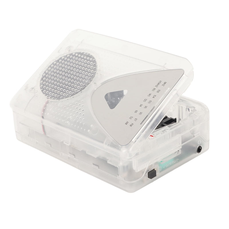 Portable Cassette Player, FM AM Radio Stereo Cassette MP3 Tape Player with 3.5mm Jack and Speaker Support Battery Power and USB Power for Daily (Transparent) Transparent