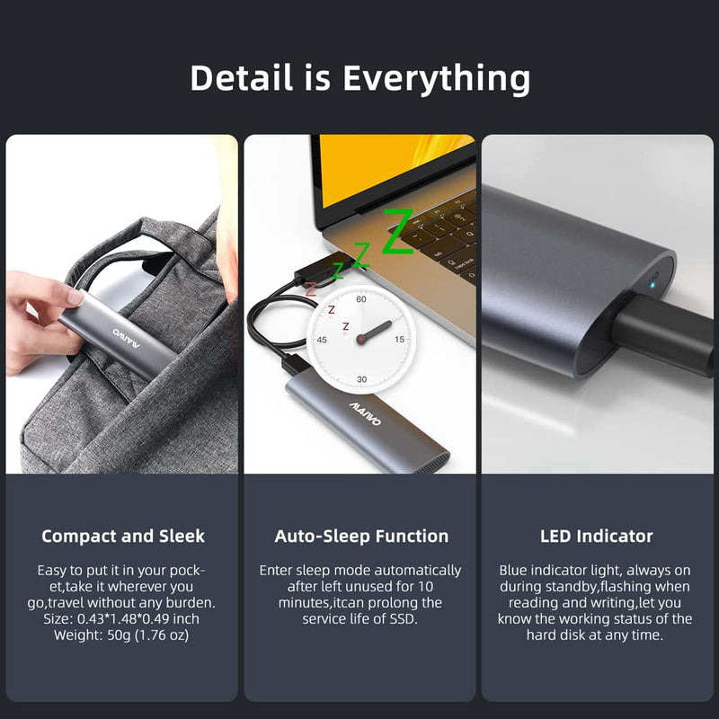 MAIWO M.2 SSD Enclosure Adapter,USB C to M.2 NVME/SATA,MAX 10Gbps,Support 2TB Storage Expansion,Support M or B&M Keys,Aluminum Alloy,Tool Free,Automatic Sleep (FIts 2230/2240/2260/2280)