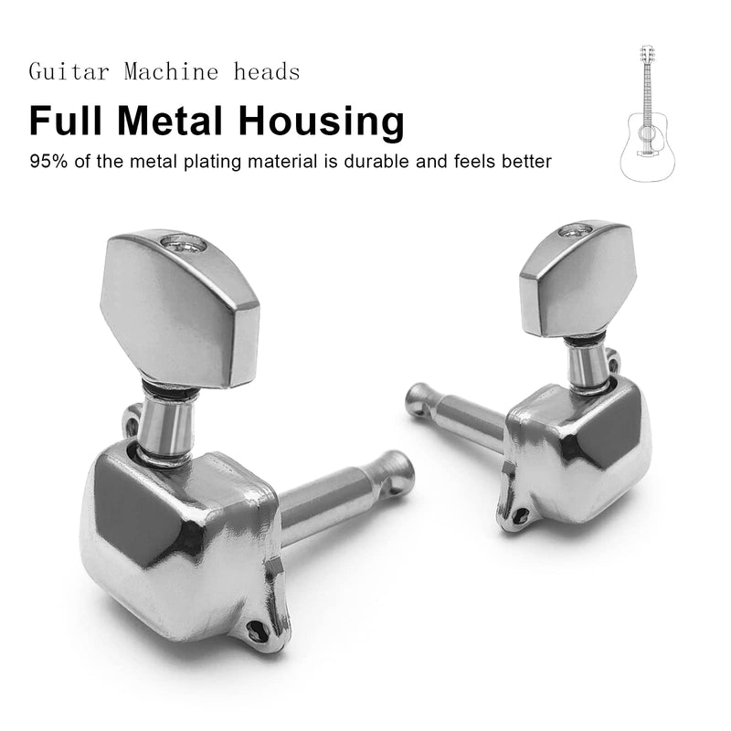SAPHUE 3+3 Semi-closed Guitar Tuners String Tuning Pegs Keys Machine Heads Set for for Acoustic or Electric Guitar (Chrome) Chrome
