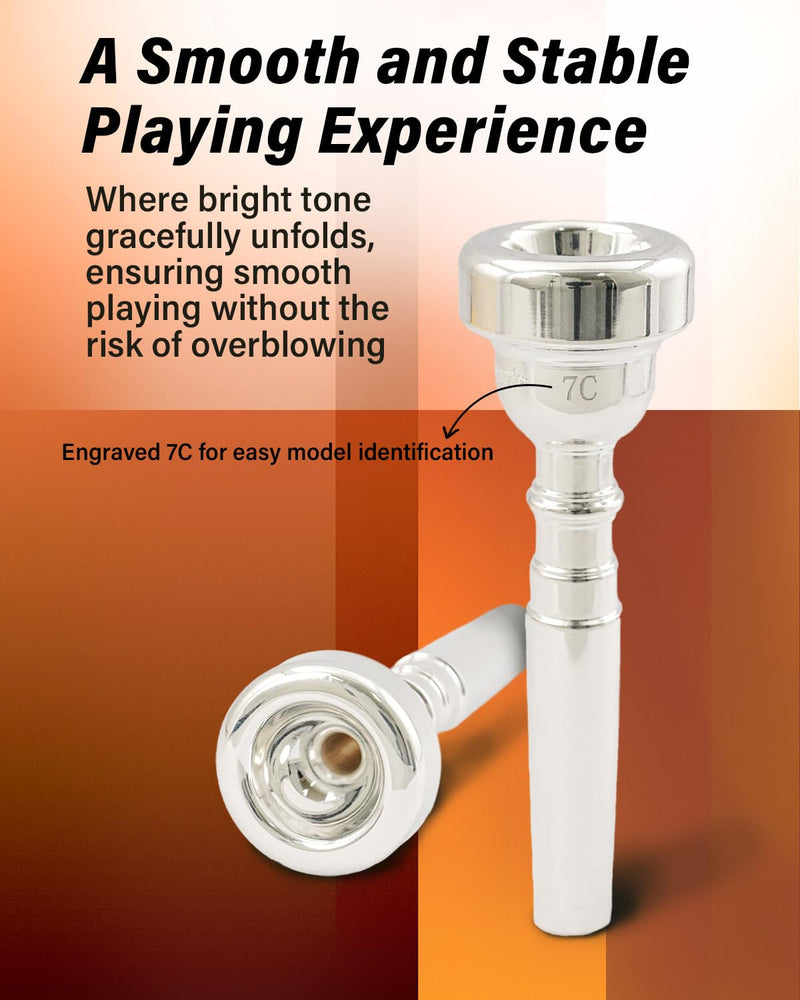 Libretto 7C Trumpet Mouthpiece, 2μm Silver Plated Trumpet Mouthpiece w/Vacuum Packing, Compatible with C and B♭ Trumpet, Designed for Beginners, Students, Intermediate Players