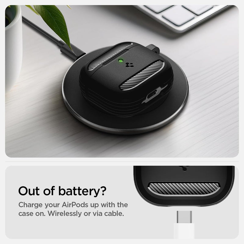 Spigen Rugged Armor Pro Designed for Apple Watch Case with Band 45mm/44mm and AirPods 4 Case Bundle - Black