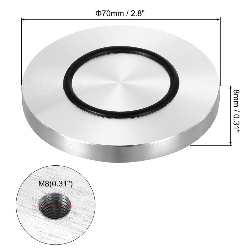 [AUSTRALIA] - uxcell M8 Thread 70mm / 2.8" Dia 8mm Thick Aluminum Circle Disc Glass Top Adapter 4pcs Round Solid Table Feet Pad Plate Hardware with Anti-Slip Rubber Ring M8 x 70mm x 8mm 