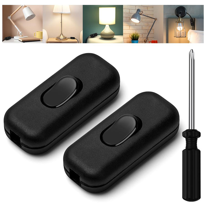 AXFEE Inline Switch, Pack of 2 250 V 6 A Intermediate Switch Cord Switch, Cable Switch, Rocker Switch, 2-Core and 3-Core Leads, Cord Switch for Lamp Small Appliances, Black Black - Pack of 2