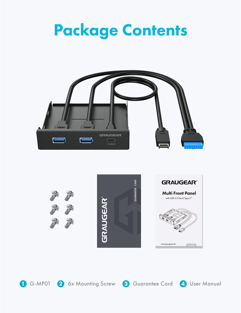 GRAUGEAR 3.5 Inch Front Panel Hub, Internal Multi USB Slots of USB 3.2 Gen 2 USB-C and 2 USB 3.0 Ports, 20-Pin USB 3.2 Key-A Header Required, Fits 3.5" PC Computer Case Front Bay [G-MP01]