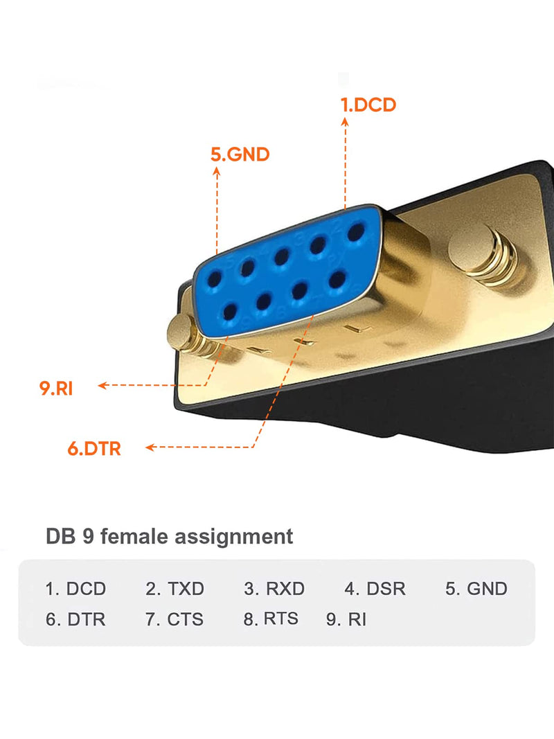 USB to RS232 Adapter with PL2303 Chip, CableCreation USB to DB9 Serial Female Converter Compatible with Windows 10, 8.1, 8, 7, Vista, XP, Linux and Mac OS X 10.6 and Above,Black PL2303 Chip/USB male to DB9 female