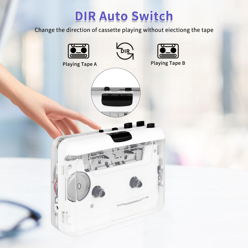 Cassette Player-Cassette to MP3 Converter with Tape Converter Software- Auto Reverse ＆Clear Stereo Cassette Tape Player-Built-in Cool Copper Wheel Movement＆Earphone