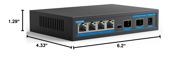 Network Ethernet Switch,2.5 Gigabit Portable, Plug&Play,Fanless Housing,Black, for Home/Office,4*2.5G with 2*10G SFP 6