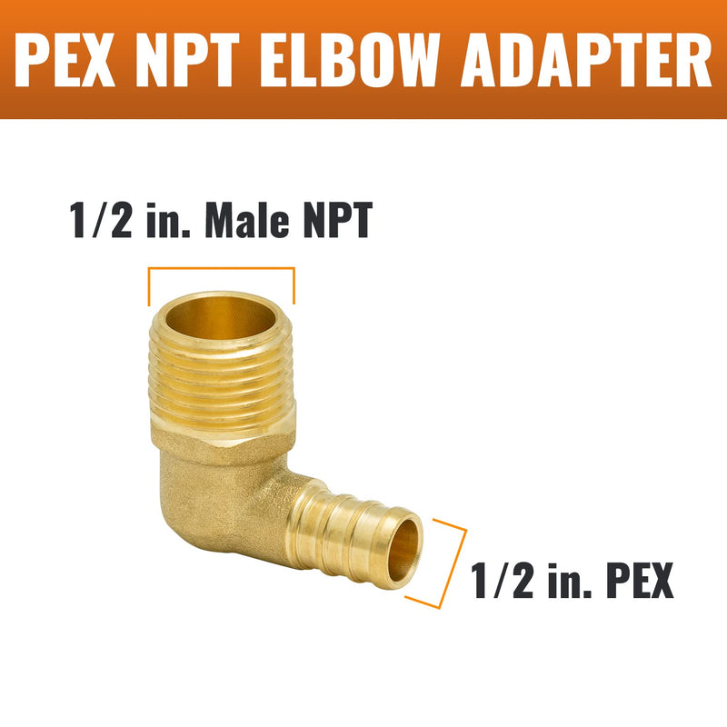 [AUSTRALIA] - SUNGATOR 6-Pack PEX 1/2"x 1/2" NPT Elbow Male Threaded Adapter Crimp Fitting, No Lead Brass with Sealing Tape 1/2" Pex x 1/2" NPT Male Elbow, 6 