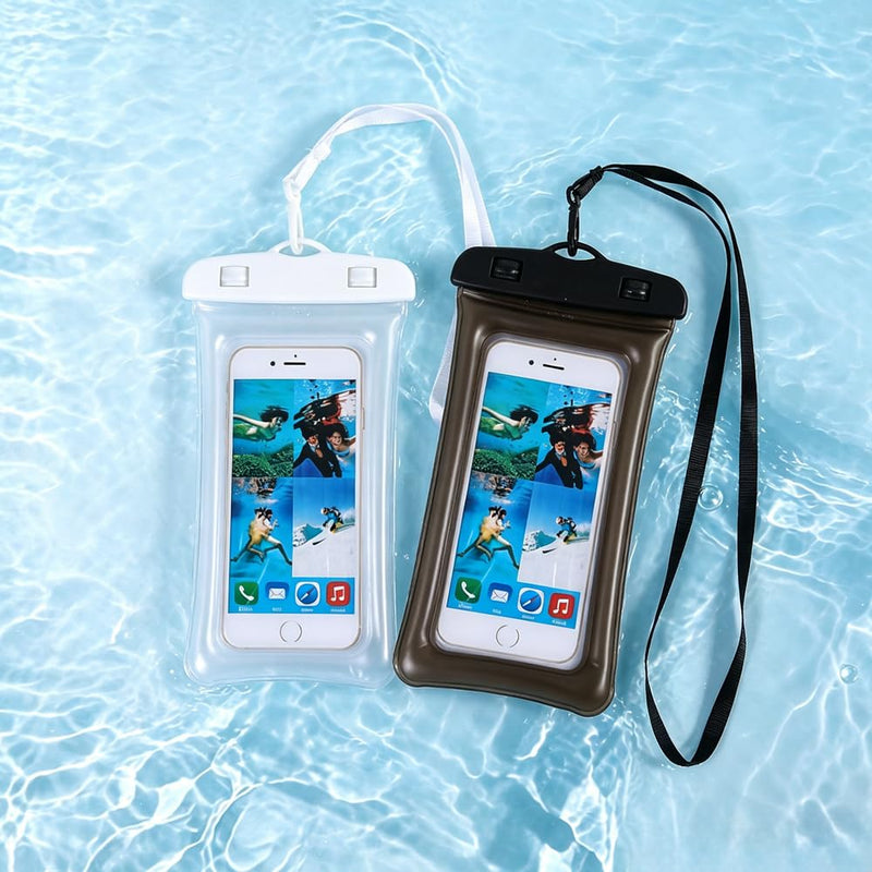 2pcs Waterproof Phone Pouch, Beach Accessories, Dual Lock Sealed Transparent Touchscreen Dry Bag for Swimming Rafting Fishing (Black, Whtie)