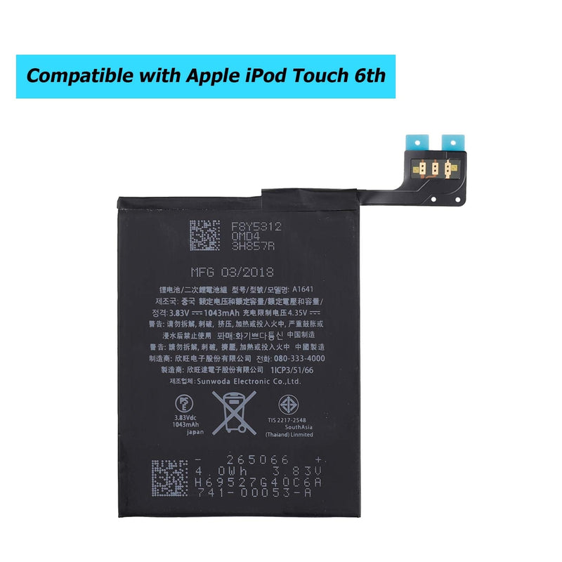Li-ion Battery A1641 Compatible with iPod Touch 6th Gen 16GB 32GB 64GB A1574 iPod 7.1 020-00425 1043mah with Toolkit