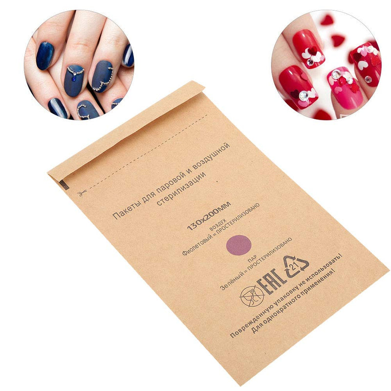 YUYTE 100 Disposable Sterilisation Self Sealing Cleaning Bags, Autoclave Kraft Paper Cleaning Bags for Dentist Tools and Nail Art Accessories (130 x 200 mm) 130*200mm