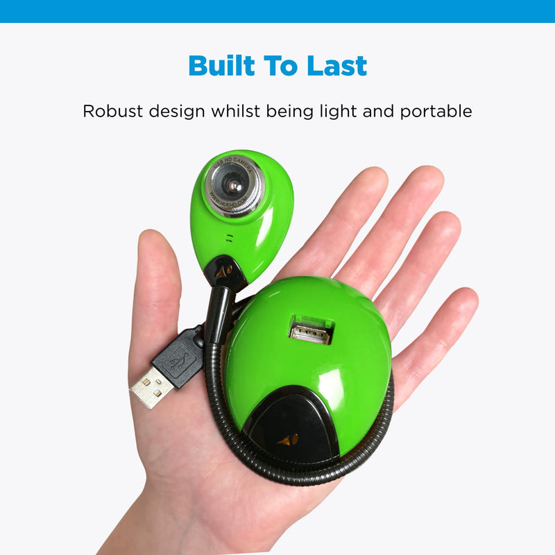 HUE HD Portable USB Camera for Video Conferencing or Classroom Use, Green | 720p Flexible Visualizer, Teaching/Streaming, Built-in Microphone, Carry Case, Windows/ChromeOS/MacOS/iPadOS 17+ Compatible Green Camera with Carry Case
