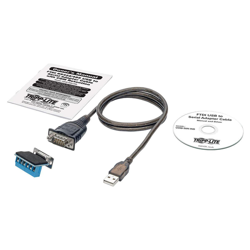 Tripp Lite USB to RS485/RS422 FTDI Serial Adapter Cable, COM Retention, USB-A to DB9 M/M, Compatible with Windows, Mac and Linux, 30 in. (U209-30N-IND)