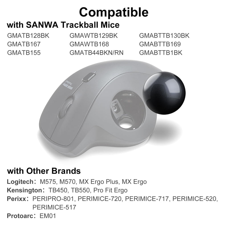 SANWA Wired Ergonomic Trackball Mouse GMATB167 + 34mm Black Trackball Replacement Ball Set, Rollerball Mice, Programmable Silent Buttons, 600-1600 DPI, Compatible MacBook, Laptop, Windows, macOS