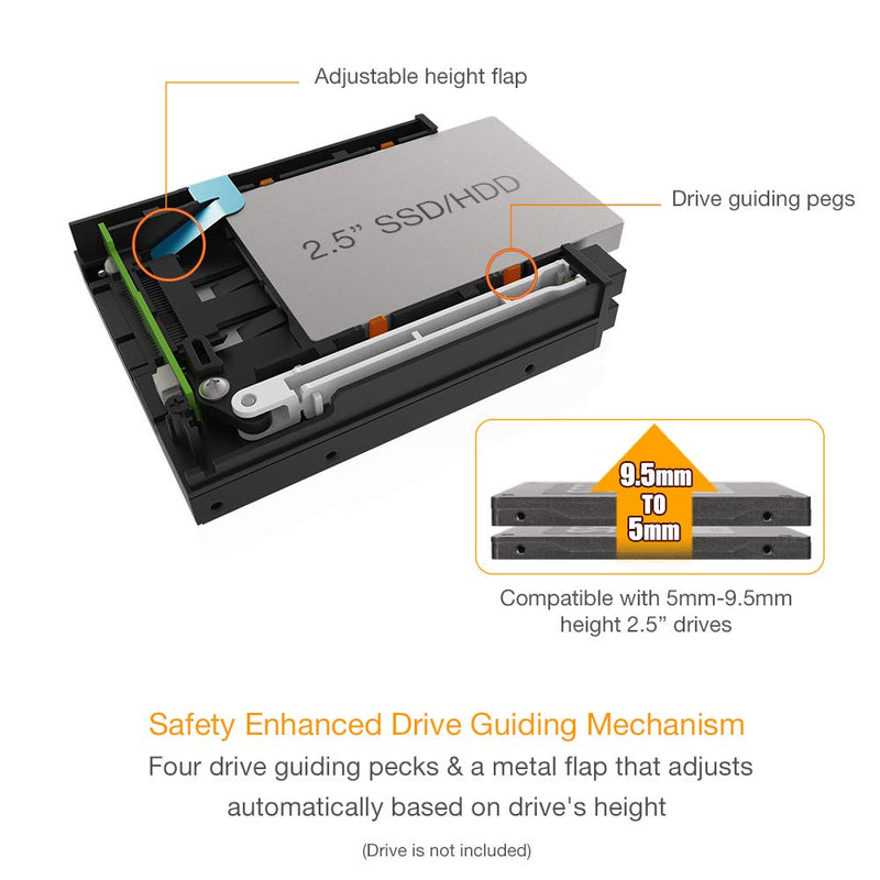ICY DOCK Dual 2 Bay 2.5” SSD & HDD Dock Tool-Less Hot-Swap SATA / SAS Mobile Rack Enclosure for 3.5” Bay - flexiDOCK MB522SP-B