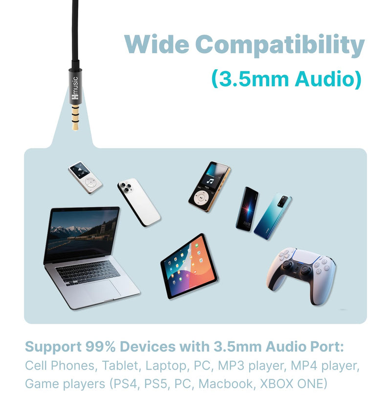 Hmusic Wired Sleep Earbuds for Side Sleepers, 3.5mm, Black | 30dB Noise Isolation, Ultra-Thin in-Ear Design with Soft Silicone Tips, 1.2m Cord, Inline Mic for Travel, Bedtime, Relaxation