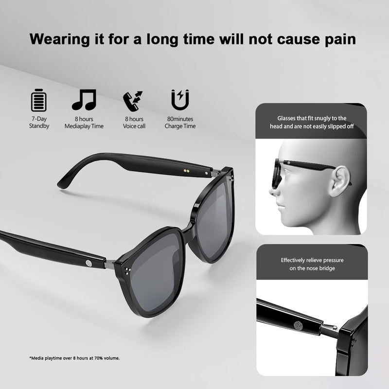 Bluetooth smart sunglasses, audio glasses, nylon lenses, built-in microphone and speaker, UV protection, voice assistant for women Bluetooth glasses