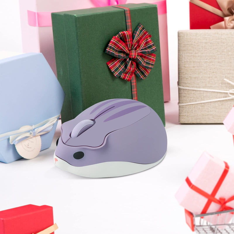 Wireless Mouse Cute Cartoon Animal Hamster Shape Silent Portable Mobile Optical 1200DPI USB Cordless Mice for PC Mac Laptop Computer Notebook with Receiver, 3 Buttons, Purple, 3 x 2 x 1 inch