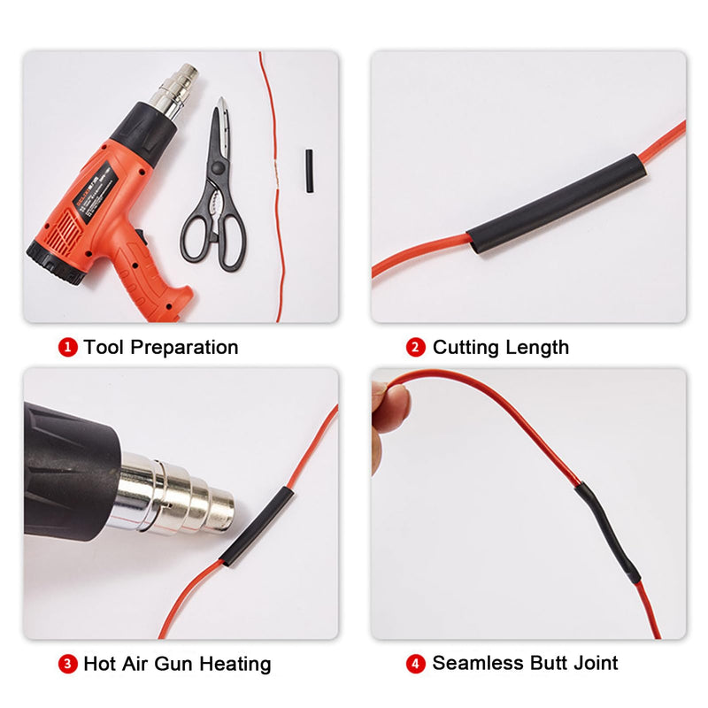Heat Shrink Tubing, Black, 4:1 Heat Shrink Tubing, Heat Shrink Tube Assortment, Waterproof, Heat Shrink Tube with Adhesive, Heat Shrink Tube Set, for Cables, Marking (Diameter 12 mm x 2 m) Diameter 12 mm x 2 m